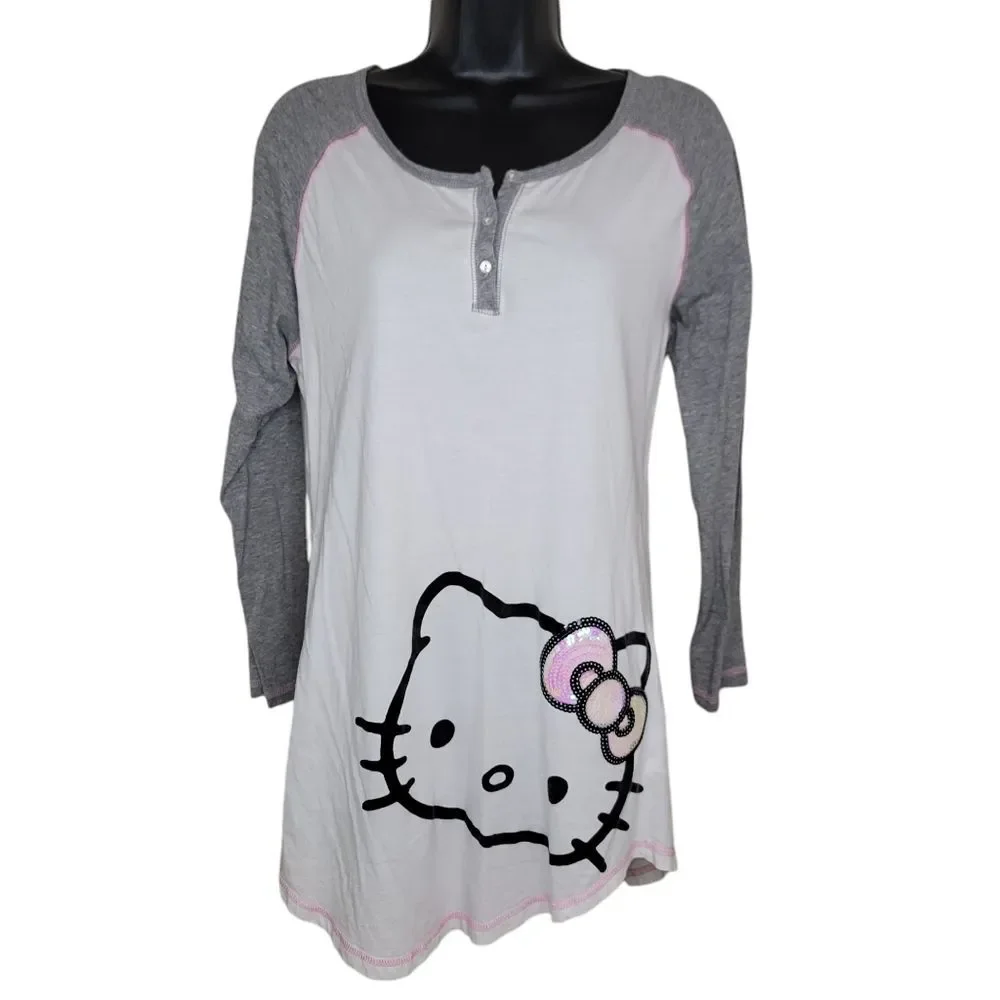Sanrio Hello Kitty Sequin baseball style sleep shirt Junior size XL